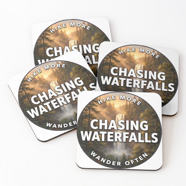 Item preview, Chasing Waterfalls Golden Hour Falls Hiking Round Badge Sticker designed and sold by DetourDgn.