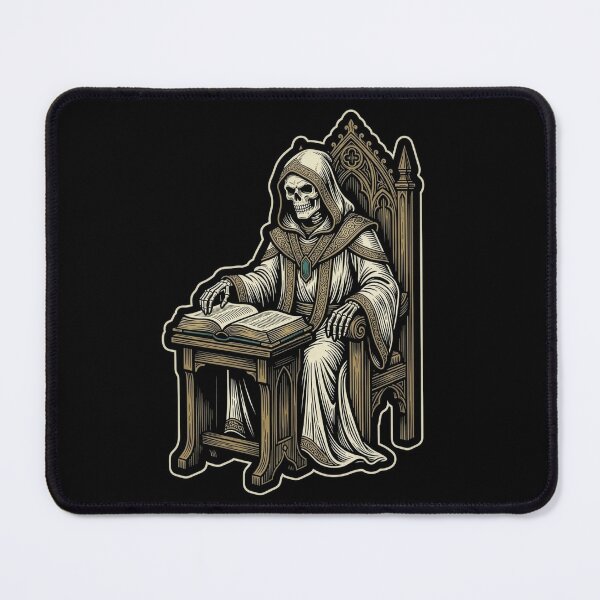 Item preview, Skeleton Monk Reading Book on Gothic Throne designed and sold by Lokananta.