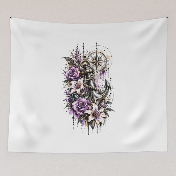 Item preview, Nautical Compass and Anchor with Roses and Lilies designed and sold by MichalHau.