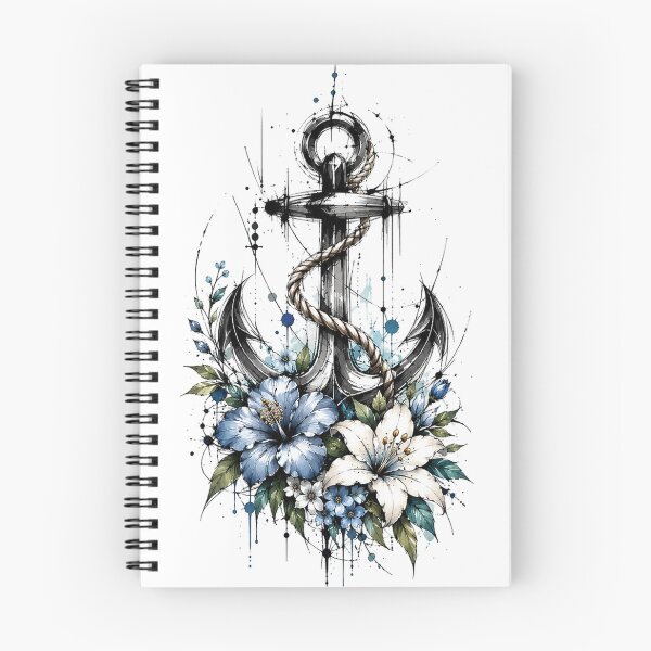 Item preview, Nautical Anchor with Blue Hibiscus and White Flowers designed and sold by MichalHau.