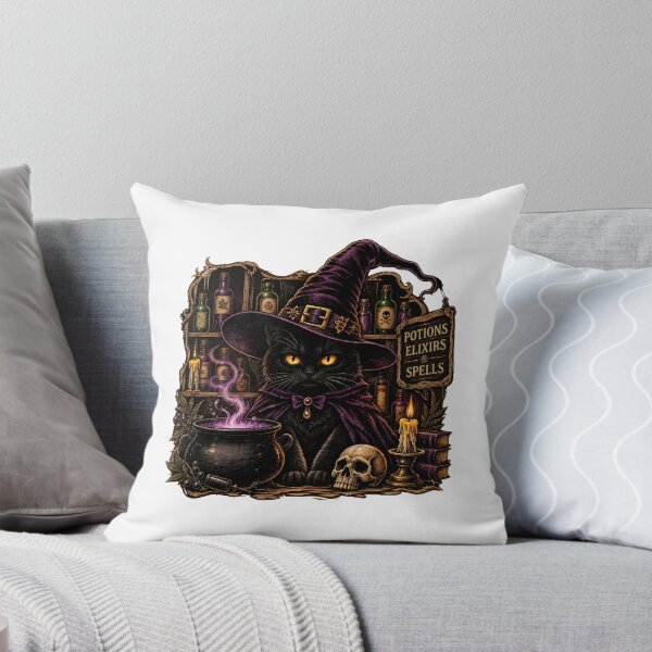 Item preview, Black Cat Witch Magic Cauldron Skull designed and sold by OlyvieArt.