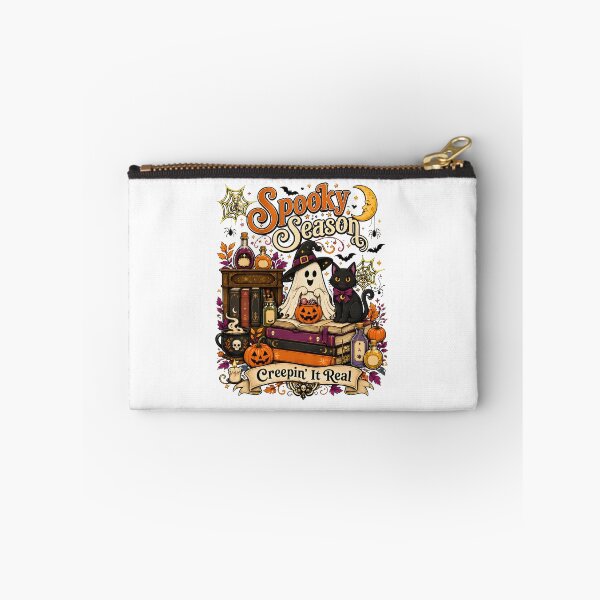 Item preview, Spooky Season Creepin It Real Ghost Cat Pumpkin Books Art designed and sold by OlyvieArt.