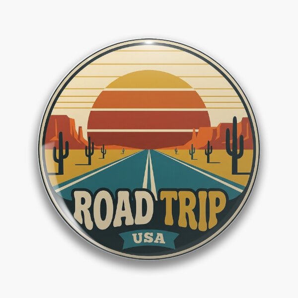Item preview, Retro Road Trip Desert Highway Sunset Badge Sticker designed and sold by DetourDgn.