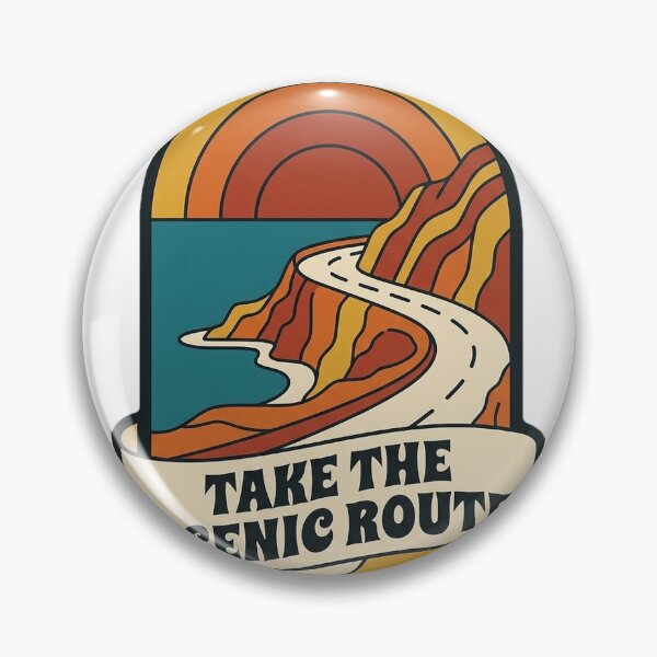 Item preview, Take The Scenic Route Retro Coastal Road Trip Badge Sticker designed and sold by DetourDgn.