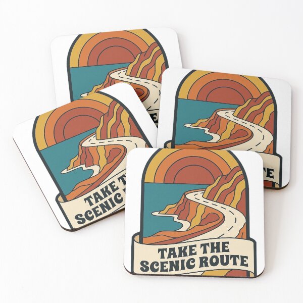 Item preview, Take The Scenic Route Retro Coastal Road Trip Badge Sticker designed and sold by DetourDgn.