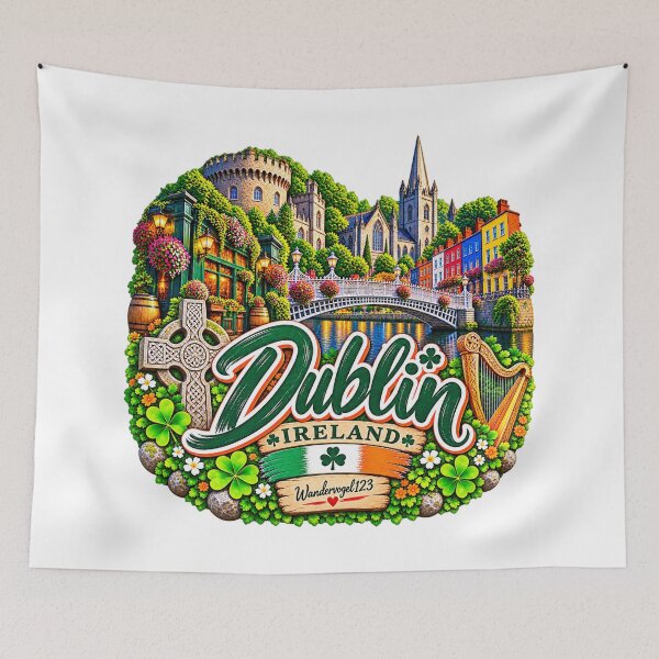 Item preview, Dublin, Ireland – Ha’penny Bridge Shamrocks & Celtic Vintage Design designed and sold by Wandervogel123.