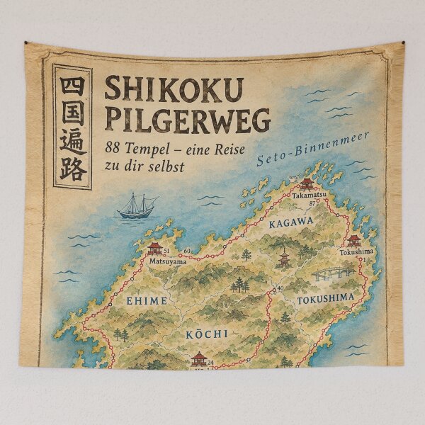Item preview, Shikoku Pilgrimage Route Map Japan 88 Temples Travel, Vintage Hiking Map designed and sold by Mauswohn.