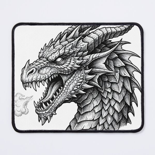 Item preview, Spiked Mane Dragon Head - High Resolution Dotwork Ink Portrait designed and sold by DragonSerpent Ink.