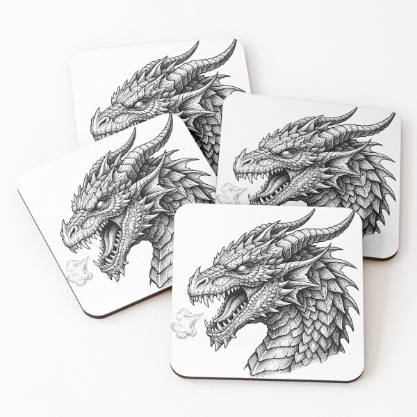 Item preview, Spiked Mane Dragon Head - High Resolution Dotwork Ink Portrait designed and sold by DragonSerpent Ink.