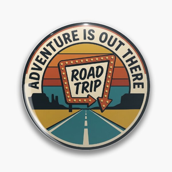 Item preview, Adventure Is Out There Retro Road Trip Sign Badge Sticker designed and sold by DetourDgn.