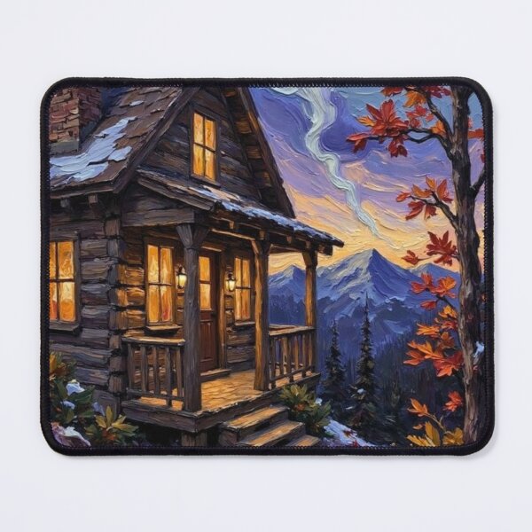 Item preview, Twilight Cabin in the Mountains - Oil Painting designed and sold by nhk999.