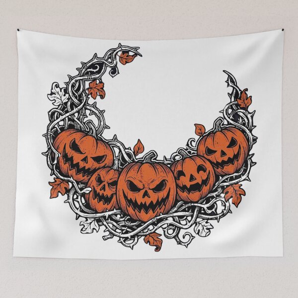 Item preview, Spooky Pumpkin Crescent Moon Thorn Wreath Halloween Art designed and sold by ArtLabCreations.