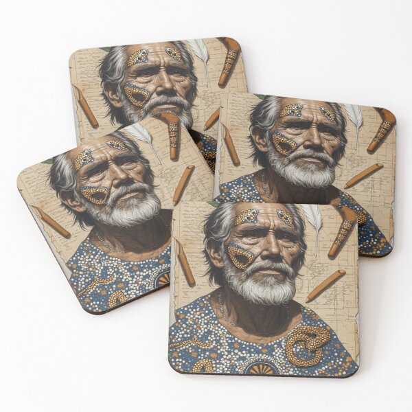 Item preview, Elder Wisdom Aboriginal-Inspired Dot Art Boomerang Portrait designed and sold by halibutgoatramb.