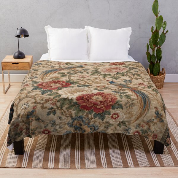 Item preview, Antique Chinese Silk Floral Birds Rug - Vintage Oriental Peony Carpet Art designed and sold by GrinGalore.