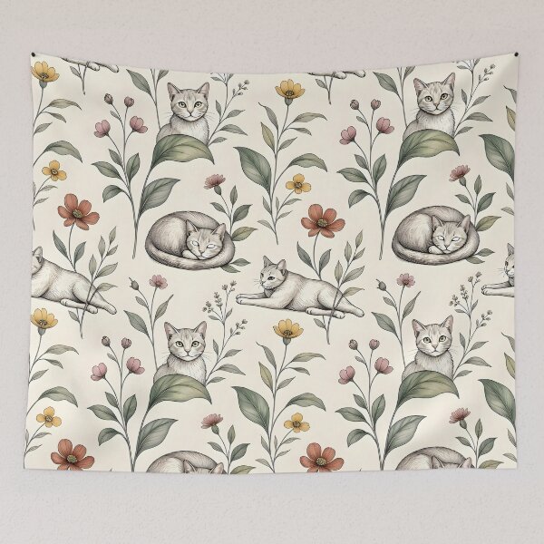 Item preview, Cottagecore Botanical Garden Cats designed and sold by Sybille-Yates.