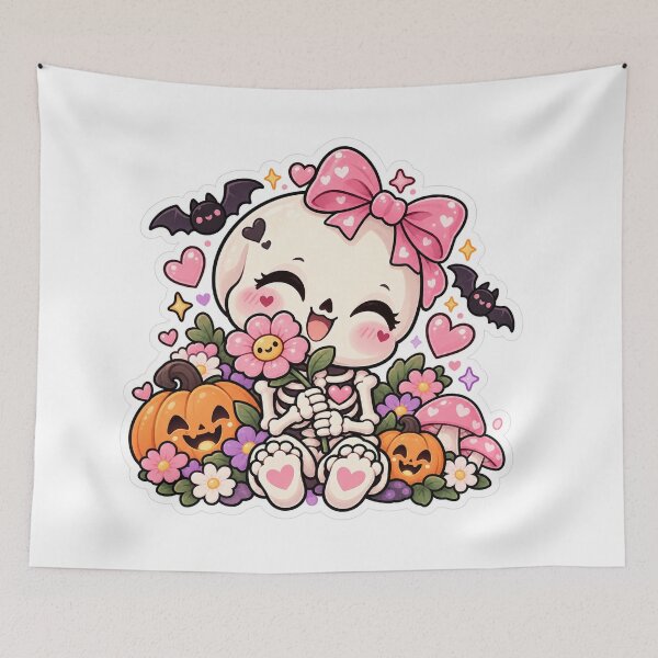 Item preview, Sweet Little Skeleton – Cute Kawaii Halloween Flower Sticker designed and sold by RJACreative.