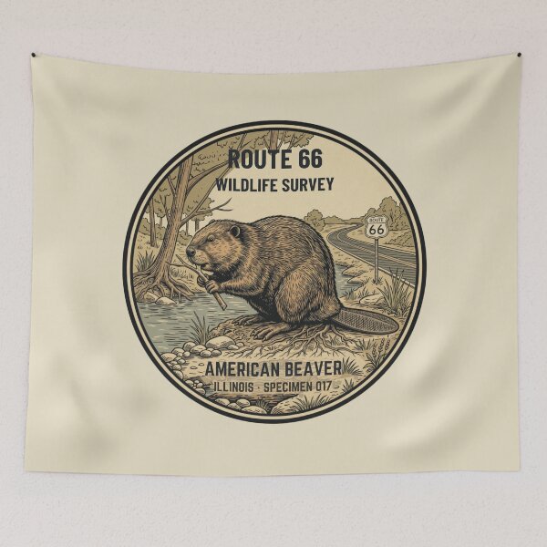 Item preview, American Beaver Route 66 Wildlife Badge Illinois Art designed and sold by CalmCapy Co.