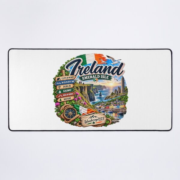 Aperçu de l'œuvre Irlande – Falaises de Moher, Wild Atlantic Way et Emerald Isle Vintage Design créée et vendue par Wandervogel123.