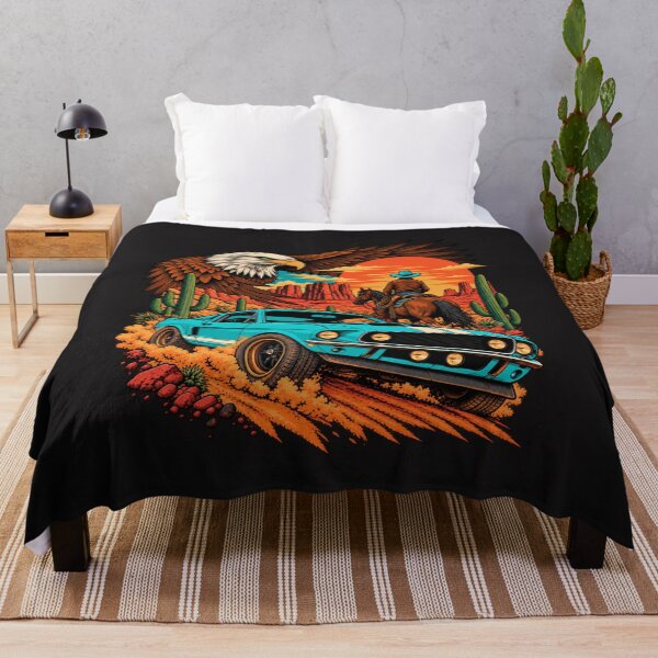 Item preview, Retro Desert Rider – Turquoise Muscle Car, Cowboy & Eagle Vintage Western designed and sold by Aimetoi.