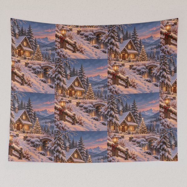 Item preview, Winter wonderland christmas cottage designed and sold by RobertMartinArt.
