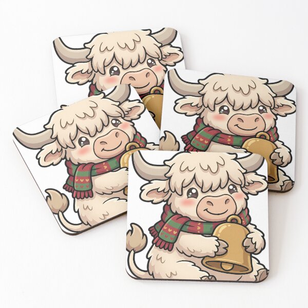Item preview, Cute Christmas Highland Cow Hugging a Brass Cowbell designed and sold by pumsquare.
