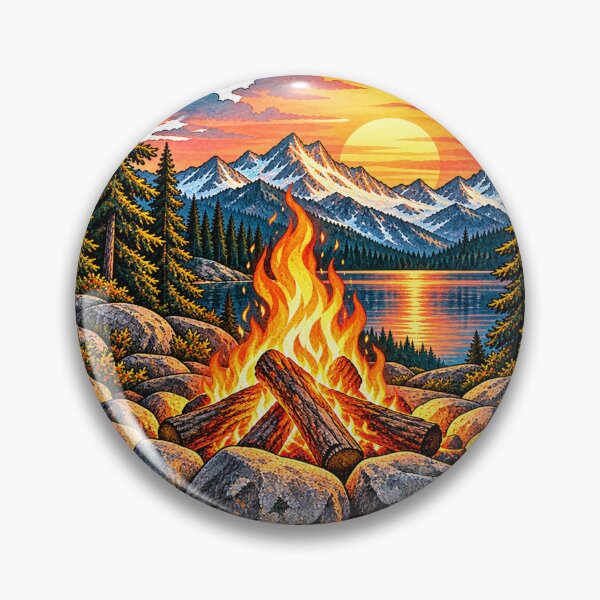 Item preview, Campfire by the mountain lake, sunset, camping, hiking, nature designed and sold by LongIslandDesgn.