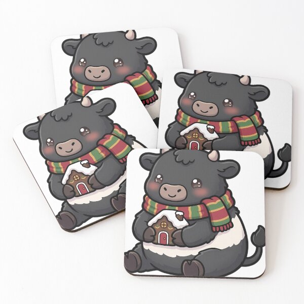 Item preview, Cute Christmas Belted Galloway Cow Hugging a Gingerbread House designed and sold by pumsquare.