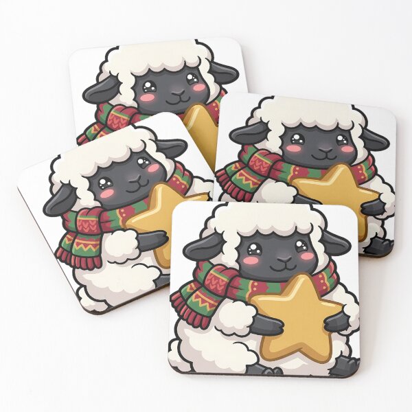 Item preview, Cute Christmas Blacknose Sheep Hugging a Gold Star Ornament designed and sold by pumsquare.