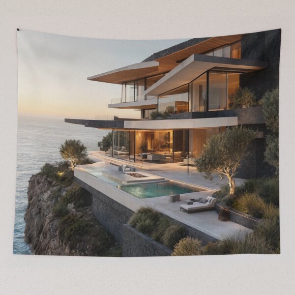 Item preview, Oceanfront Modern Masterpiece - Contemporary Cliff House Art designed and sold by nhk999.