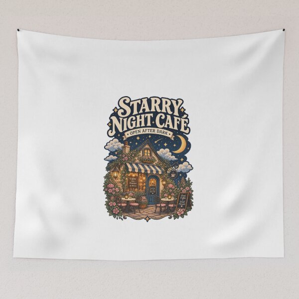 Item preview, Starry Night Cafe Cozy Cottagecore Coffee Shop Art designed and sold by EssentialsWear.