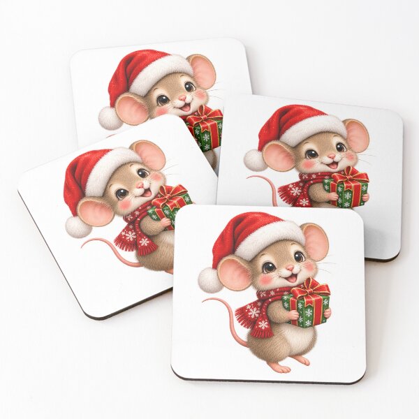 Item preview, Cute Christmas Mouse with Gift – Santa Hat & Festive Scarf designed and sold by Pixanova.