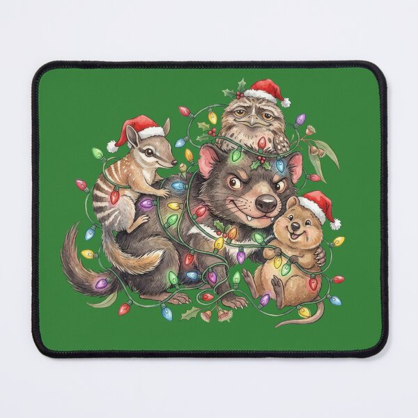 Item preview, Cute Australian Christmas Animals Tangled in Lights – Tasmanian Devil Quokka Numbat Tawny Frogmouth Art designed and sold by Wennebabs.