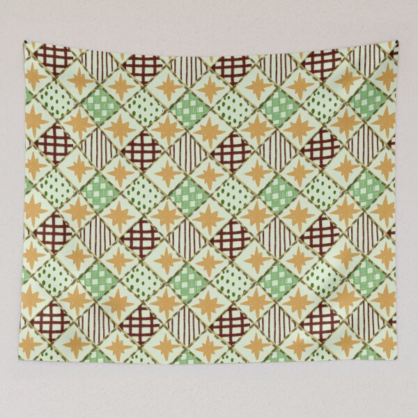 Item preview, Vintage Harlequin Patchwork Quilt with Stars and Dots designed and sold by LeelaLab.
