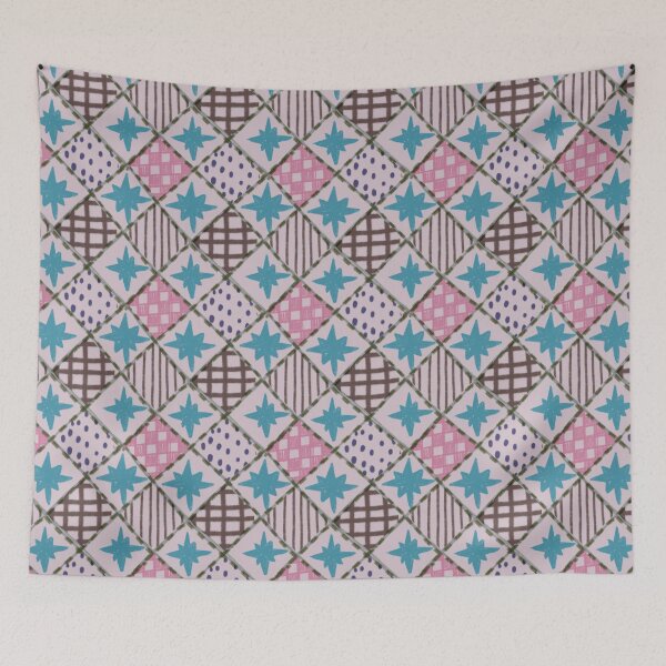 Item preview, Vintage Harlequin Patchwork Quilt with Stars and Dots designed and sold by LeelaLab.