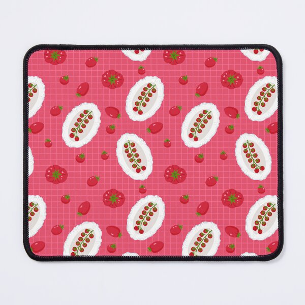 Item preview, Mediterranean tomato pattern with cherry tomatoes on a pink checkered background designed and sold by burbura.