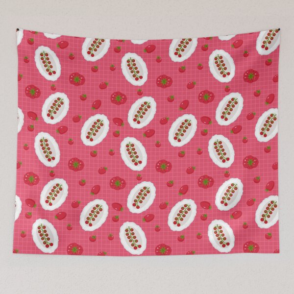 Item preview, Mediterranean tomato pattern with cherry tomatoes on a pink checkered background designed and sold by burbura.