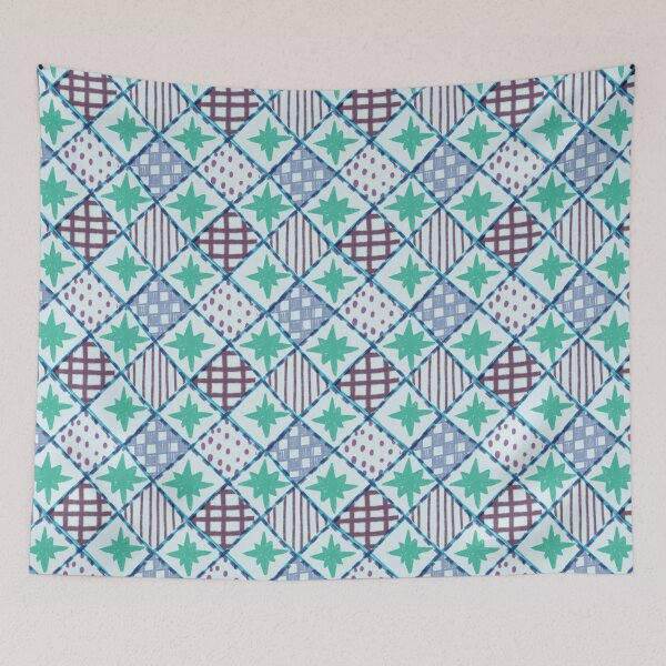Item preview, Vintage Harlequin Patchwork Quilt with Stars and Dots designed and sold by LeelaLab.