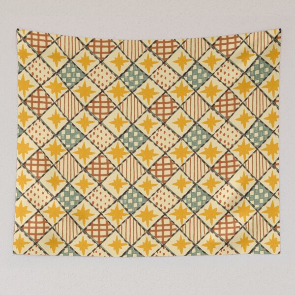 Item preview, Vintage Harlequin Patchwork Quilt with Stars and Dots designed and sold by LeelaLab.