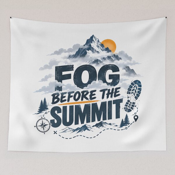 Item preview, fog before the submit, mountain wanderer, mountain mist, hiking trails designed and sold by TrueArtVibes.