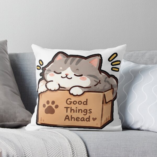 Item preview, Good Things Ahead - Cozy Cat in a Box Kawaii Sticker designed and sold by Cup_ART01.