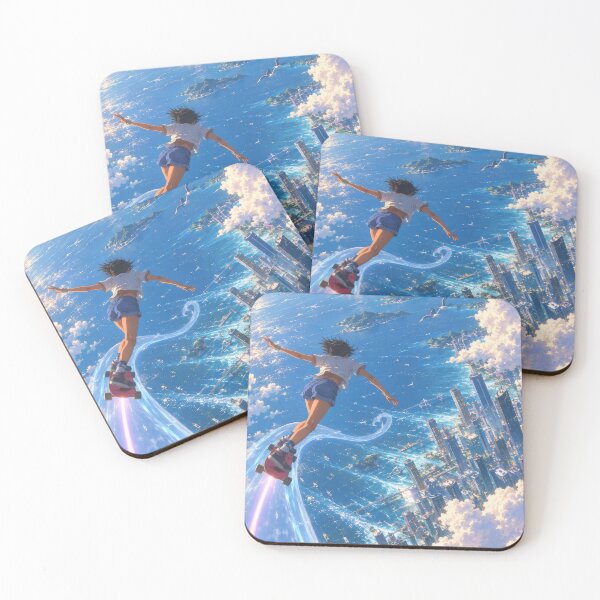 Item preview, Sky Surfing Above the Clouds – Dreamy Anime Cityscape designed and sold by H-Tsvetkova.