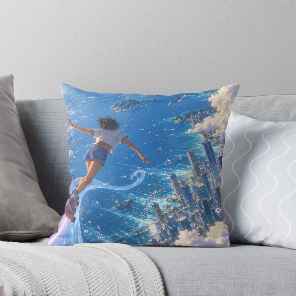Item preview, Sky Surfing Above the Clouds – Dreamy Anime Cityscape designed and sold by H-Tsvetkova.