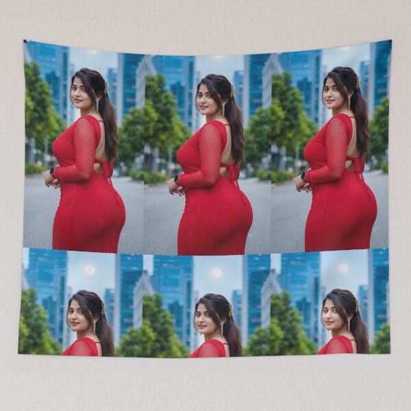 Item preview, Elegant Woman in Red Dress Urban Portrait designed and sold by Biswo10.