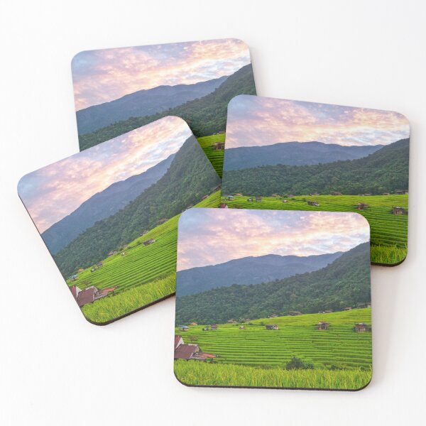 Item preview, Pink Sky Over Pa Pong Piang — Rice Terraces and Mountain, Chiang Mai Thailand designed and sold by Jomsunshine.