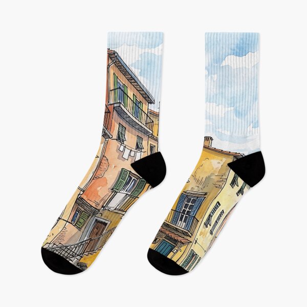 Item preview, Mediterranean Yellow Harbor House – Coastal Watercolor Village Art designed and sold by LexaArtworks.