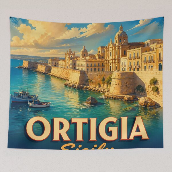 Item preview, Ortigia Sicily – Vintage Seafront Travel Poster designed and sold by LSVart.
