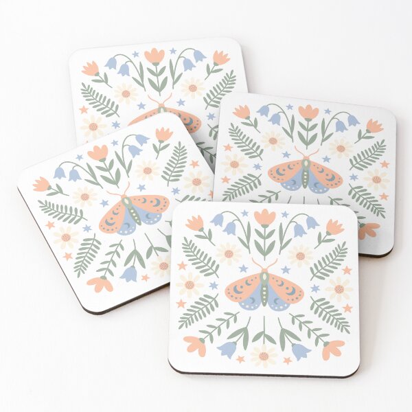 Item preview, Mystical Folk Art Moth Botanical Flowers Graphic Illustration    designed and sold by DiNata.