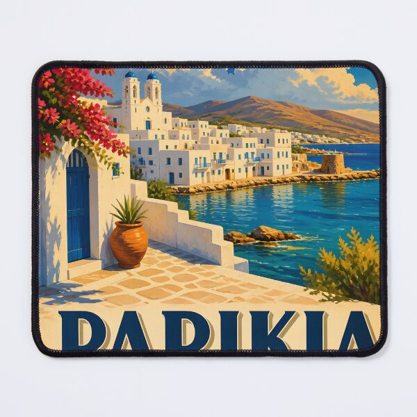 Item preview, Parikia Paros Greece – Vintage Seafront Travel Poster designed and sold by LSVart.