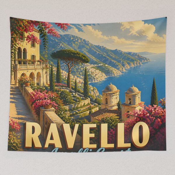 Item preview, Ravello Italy – Vintage Amalfi Coast Terrace Travel Poster designed and sold by LSVart.