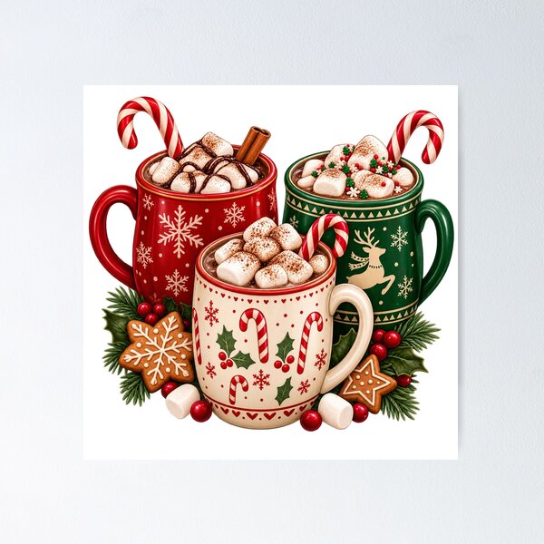 Item preview, Christmas Hot Chocolate Mugs with Candy Canes and Marshmallows designed and sold by Pixanova.